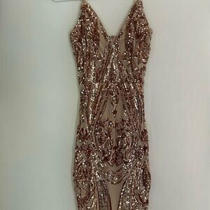 Elegant Sequin Embellished Dress - Brown